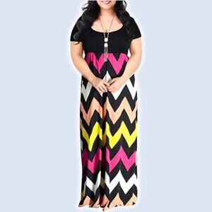 NWT NEMIDOR Chevron Short Sleeve Casual Maxi Dress  Sz 14